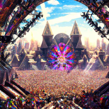 Large festival main stage with a packed crowd